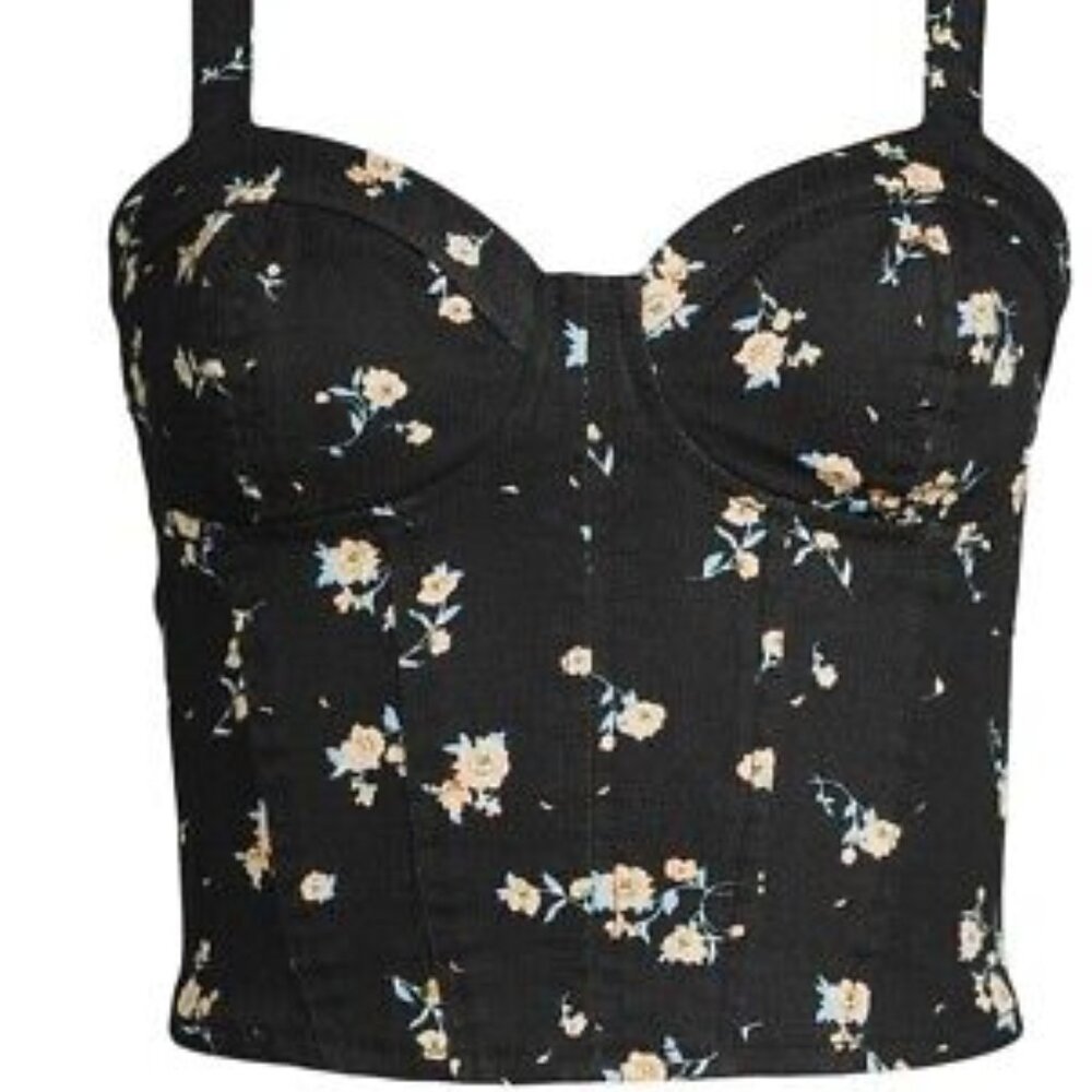 No Boundaries Juniors Womens Denim Floral Corset Top
